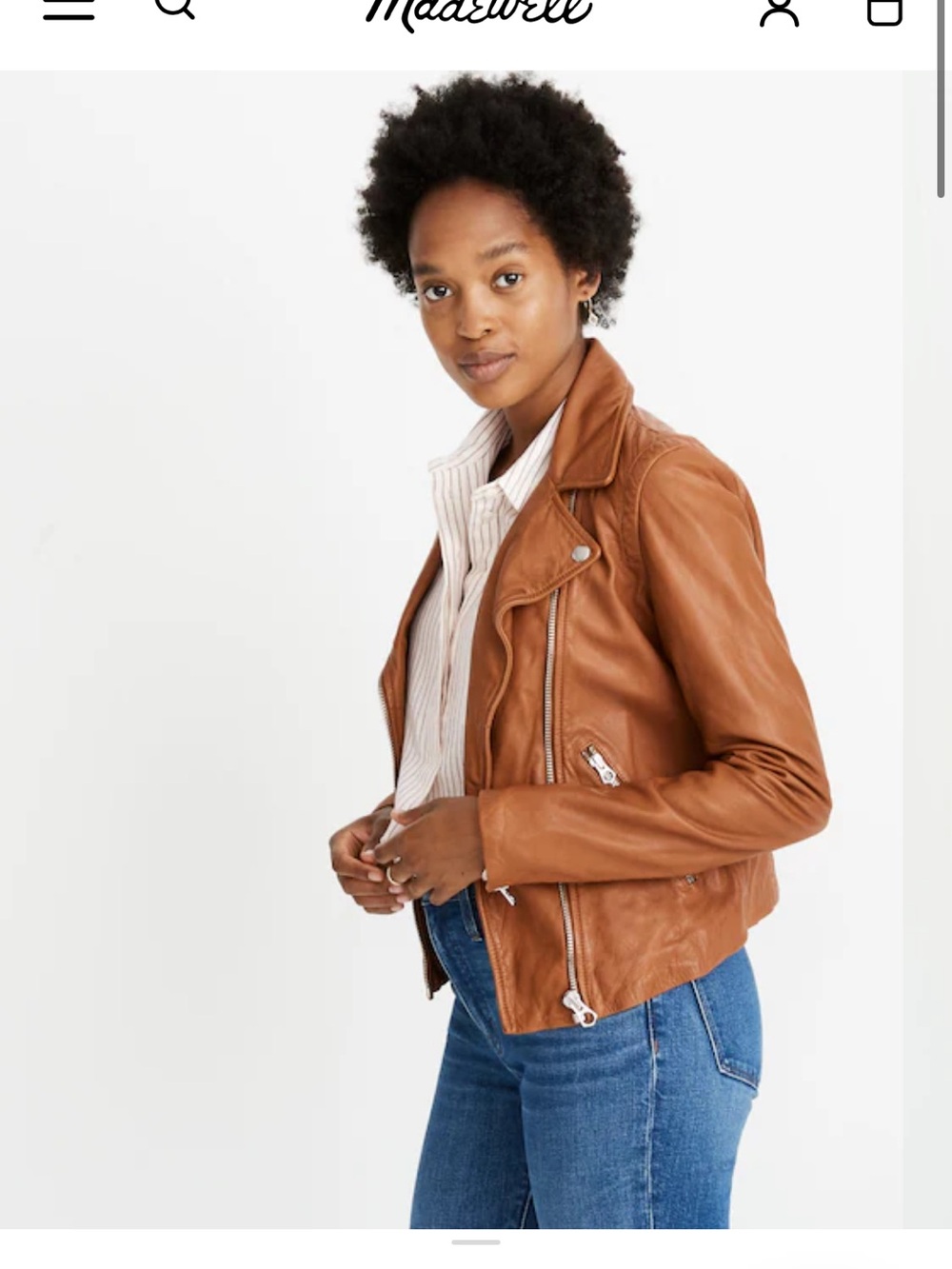 Madewell Cognac Washed Leather Motorcycle jacket- lambskin leather - Picture 10 of 12